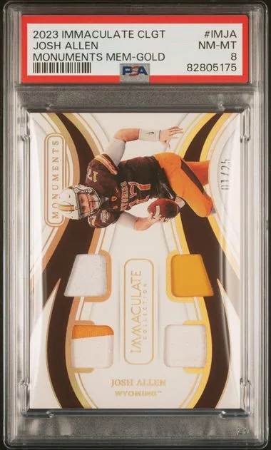 2023 Panini Immaculate Collection Josh Allen Collegiate Immaculate Monuments Memorabilia Gold #IMJA card image