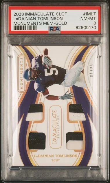 2023 Panini Immaculate Collection Ladainian Tomlinson Collegiate Immaculate Monuments Memorabilia Gold #IMLT card image