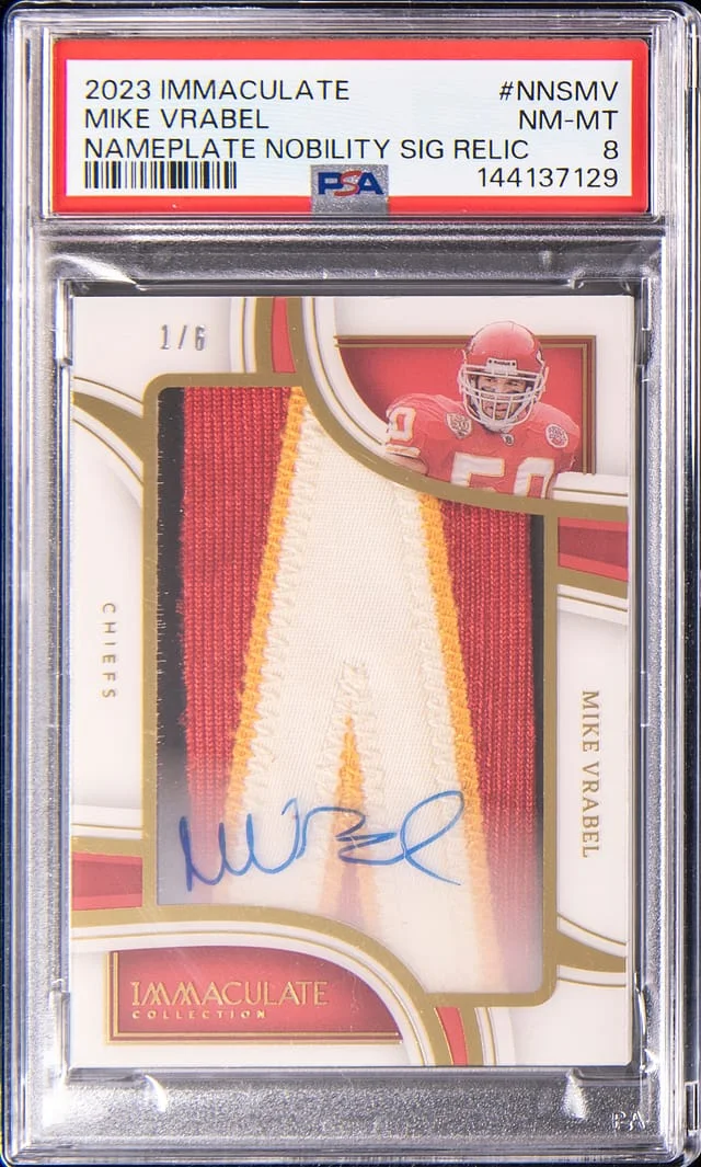 2023 Panini Immaculate Collection Mike Vrabel Nameplate Nobility Signature Relic #NNS-MV card image