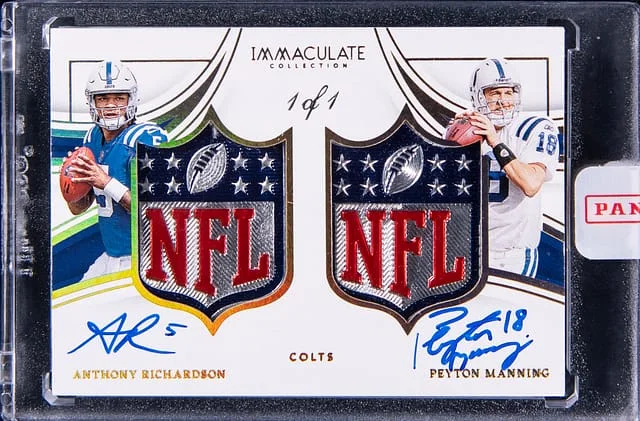 2023 Panini Immaculate Collection Peyton Manning/Anthony Richardson Immaculate Dual NFL Shields Signatures #ID-ICO card image