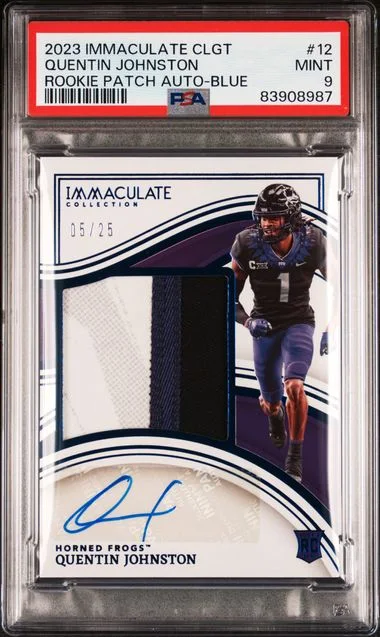 2023 Panini Immaculate Collection Quentin Johnston Collegiate Patch Autographs Blue #12 card image