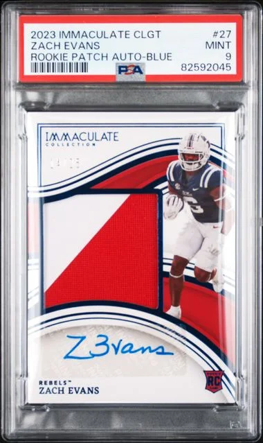2023 Panini Immaculate Collection Zach Evans Collegiate Patch Autographs Blue #27 card image