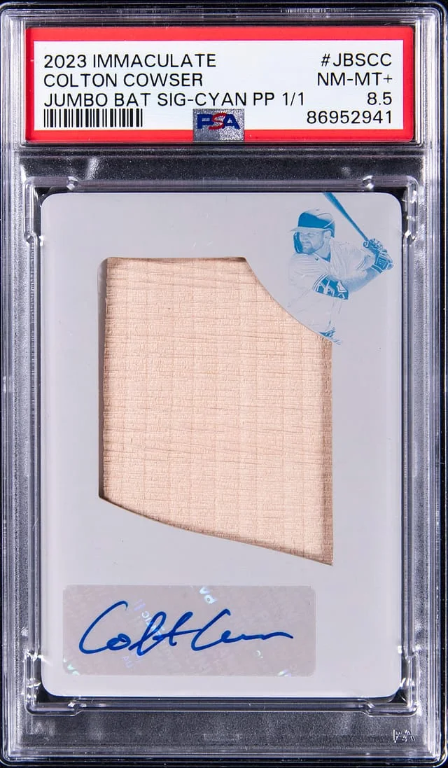 2023 Panini Immaculate Colton Cowser Jumbo Bat Signatures Cyan Printing Plate #JBSCC card image