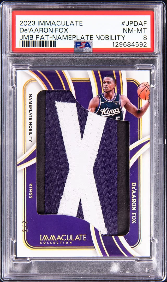 2023 Panini Immaculate De'Aaron Fox Jumbo Patch Nameplate Nobility #JP-DAF card image