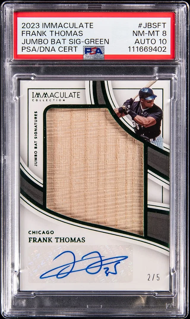 2023 Panini Immaculate Frank Thomas Collection Jumbo Bat Signature Green #JBSFT card image