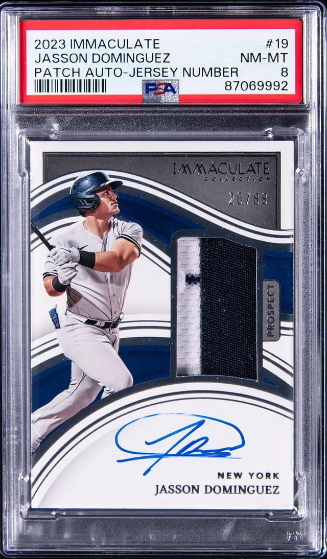 2023 Panini Immaculate Jasson Dominguez Patch Autograph Jersey Number #19 card image