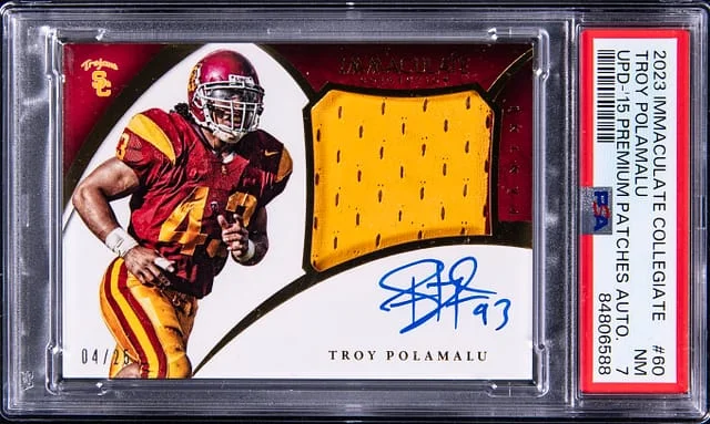 2023 Panini Immaculate Troy Polamalu Collegiate UPD '15 Premium Patches Autograph #60 card image