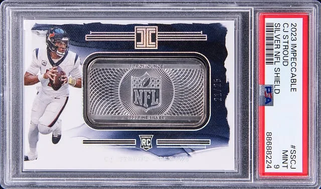 2023 Panini Impeccable CJ Stroud Silver NFL Shield #SSCJ card image