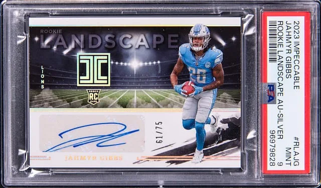 2023 Panini Impeccable Jahmyr Gibbs Landscape Autograph Silver #RLA-JG card image