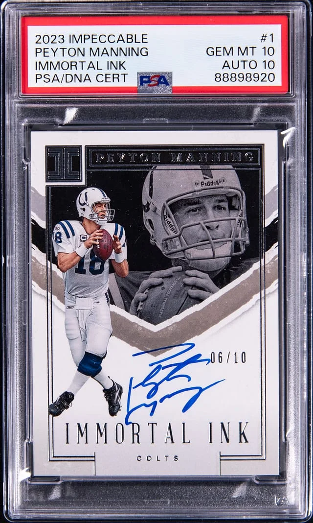 2023 Panini Impeccable Peyton Manning Immortal Ink #1 card image