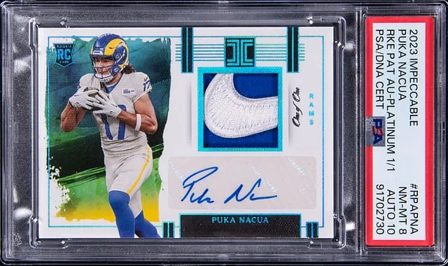 2023 Panini Impeccable Puka Nacua Patch Autograph Platinum #RPA-PNA card image