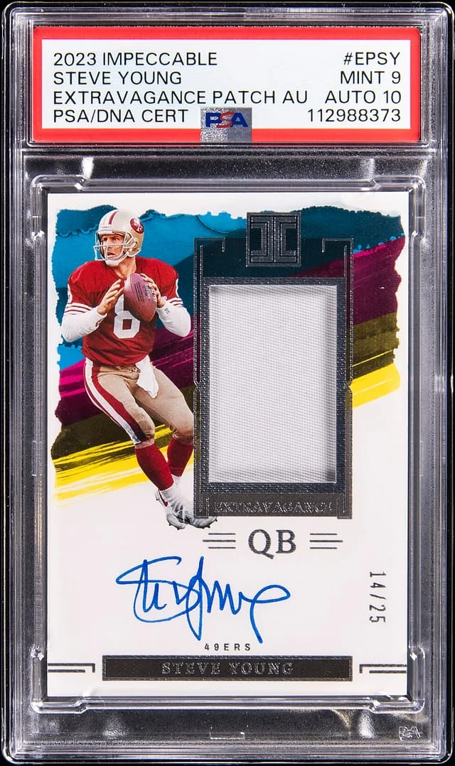 2023 Panini Impeccable Steve Young Extravagance Patch Autograph #EP-SY card image