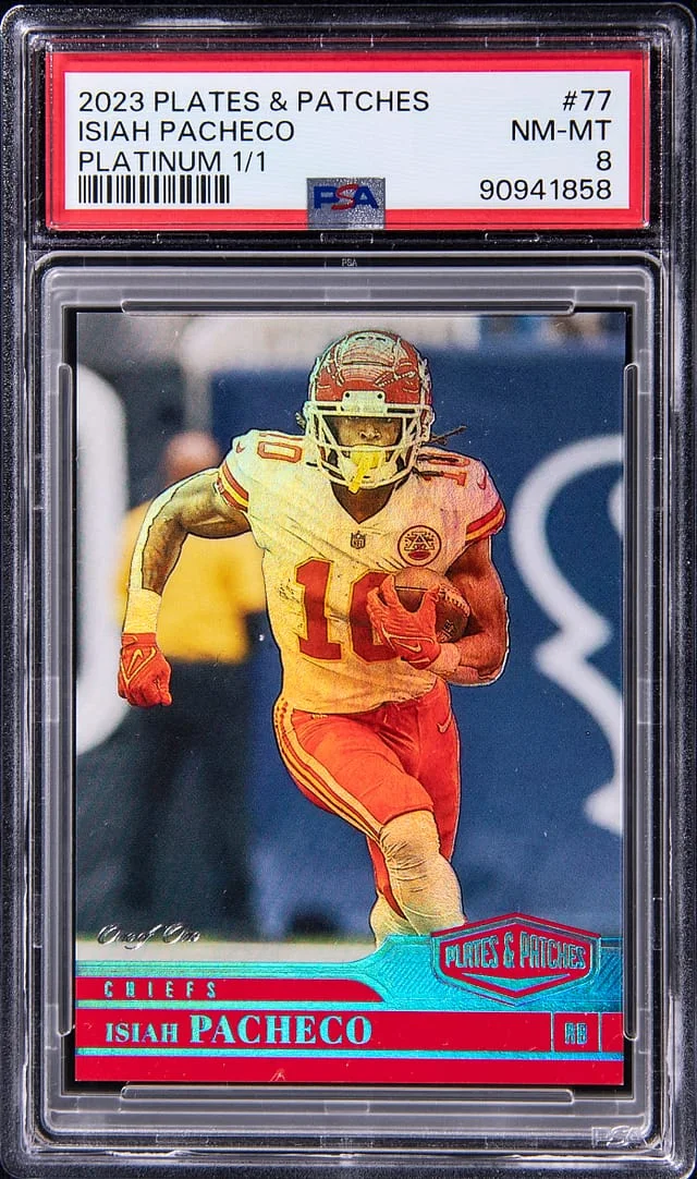 2023 Panini Isiah Pacheco Plates & Patches Platinum #77 card image