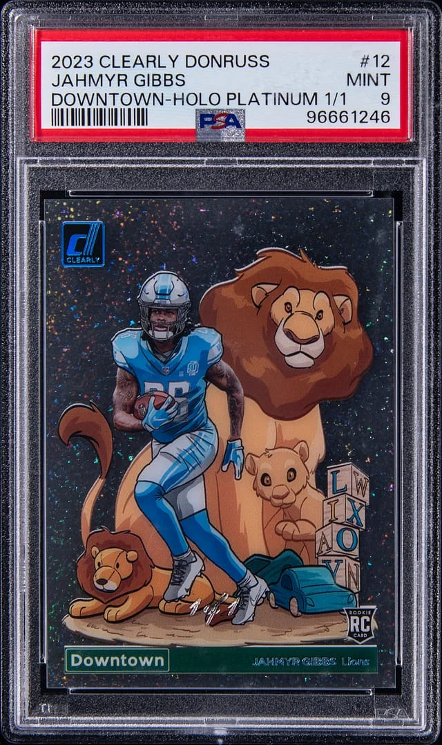 2023 Panini Jahmyr Gibbs Clearly Donruss Downtown Holo Platinum #12 card image