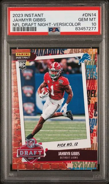2023 Panini Jahmyr Gibbs Instant NFL Draft Night Versicolor #DN14 card image