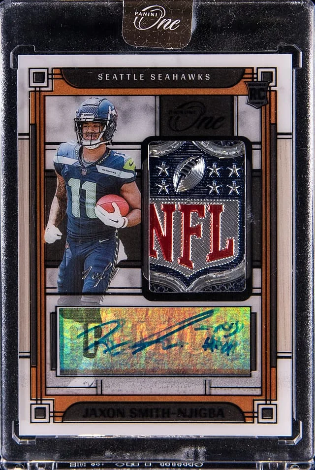 2023 Panini Jaxon Smith-Njigba One Premium Patch Autograph (RPA) #145 card image