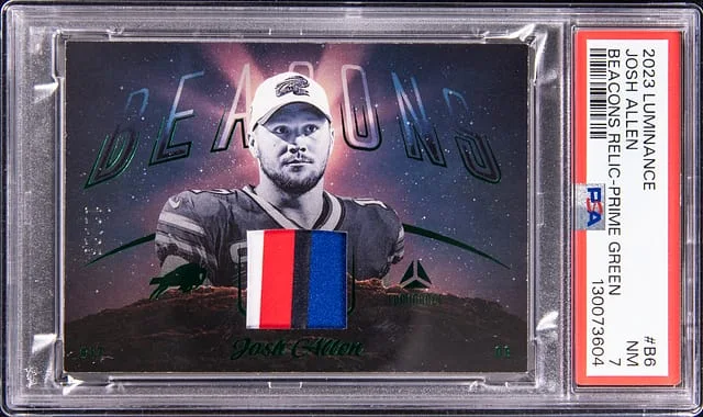 2023 Panini Josh Allen Luminance Beacons Relic Prime Green #B6 card image