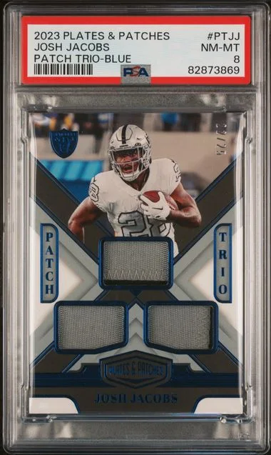 2023 Panini Josh Jacobs Plates & Patches Patch Trio Blue #PTJJ card image
