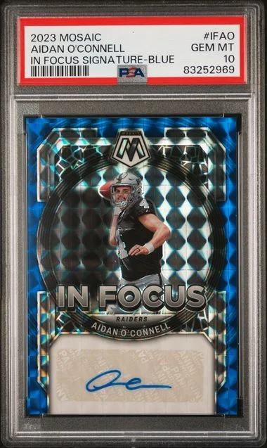 2023 Panini Mosaic Aidan O'Connell In Focus Signature-Blue #IFAO card image