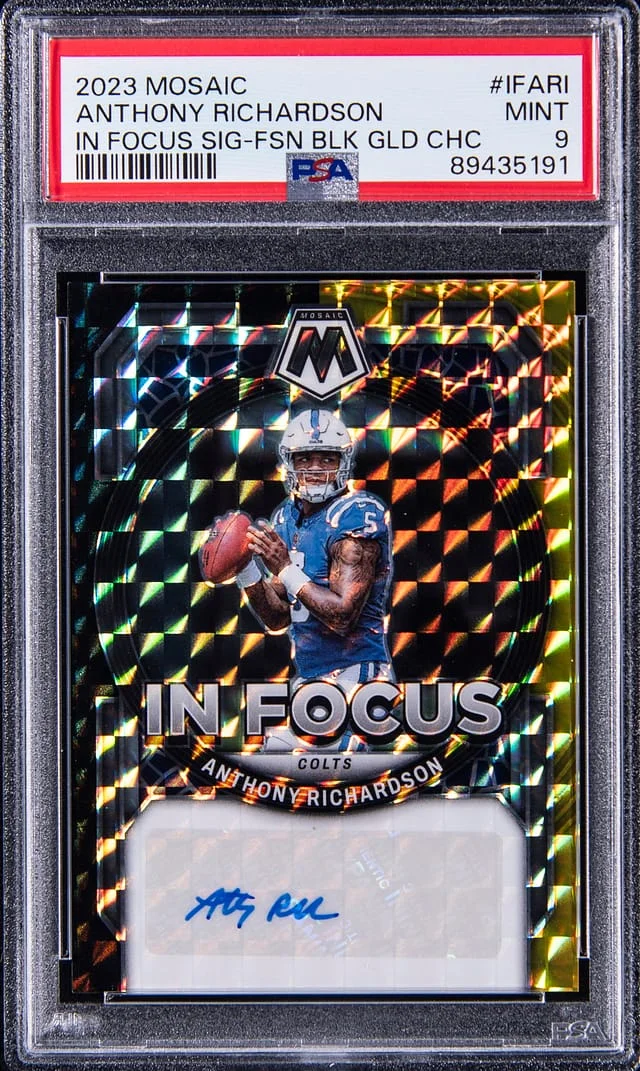 2023 Panini Mosaic Anthony Richardson In Focus Signatures FSN Black Gold Choice #IF-ARI card image