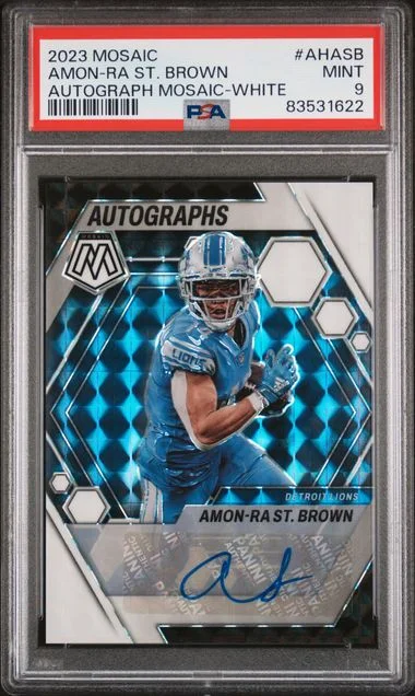 2023 Panini Mosaic Autograph Mosaic White Ahasb Amon-Ra St. Brown #no-number card image