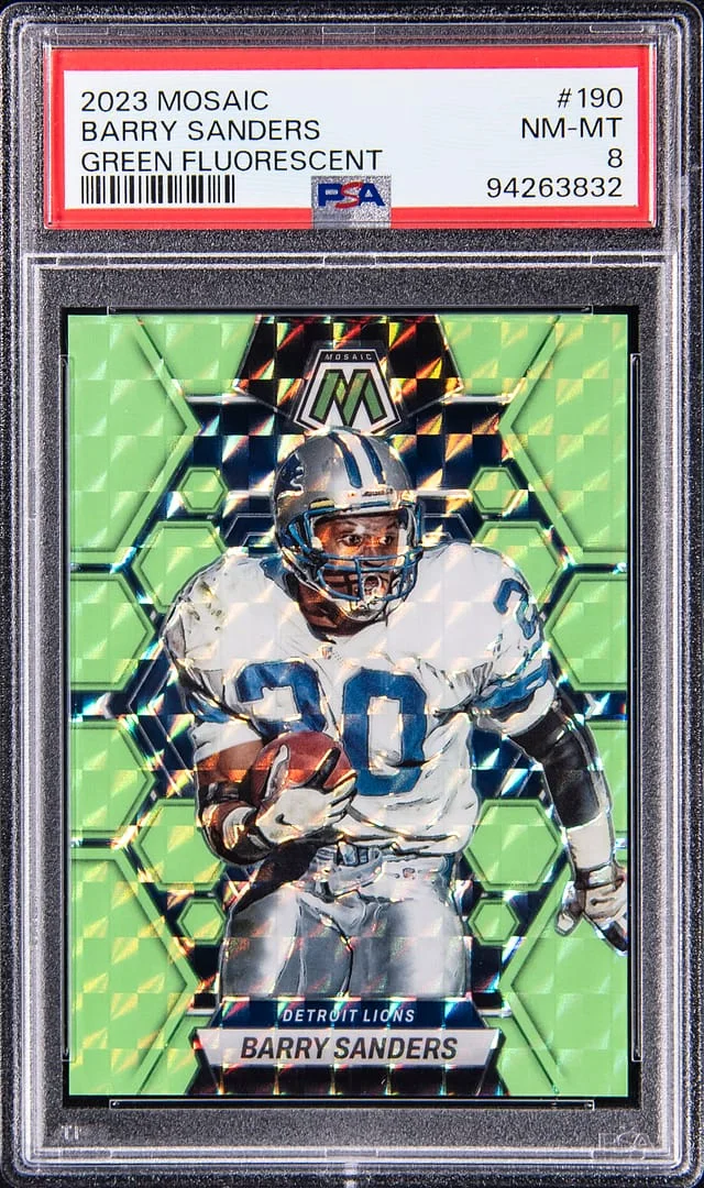 2023 Panini Mosaic Barry Sanders Green Fluorescent #190 card image