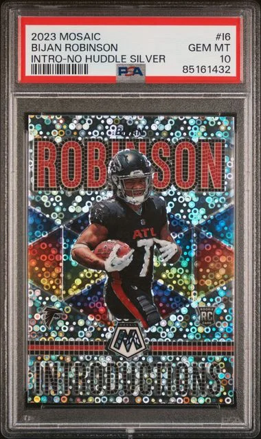 2023 Panini Mosaic Bijan Robinson Introductions No Huddle Silver #I-6 card image