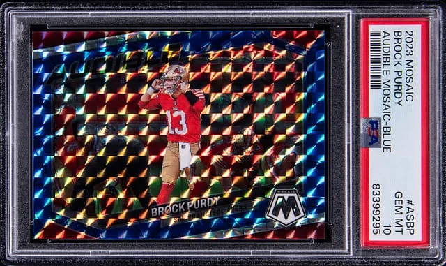 2023 Panini Mosaic Brock Purdy Audible Blue #ASBP card image