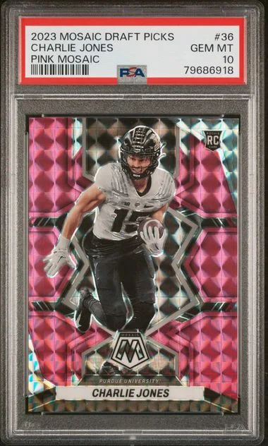 2023 Panini Mosaic Charlie Jones Draft Picks Pink Mosaic #36 card image