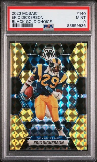 2023 Panini Mosaic Eric Dickerson Black Gold Choice #140 card image
