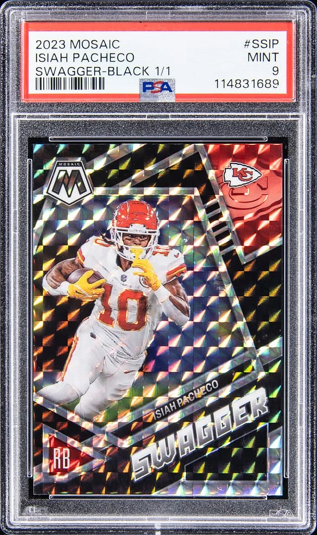 2023 Panini Mosaic Isiah Pacheco Swagger Black #SS-IP card image