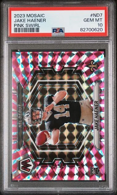 2023 Panini Mosaic Jake Haener Pink Swirl #Nd7 card image
