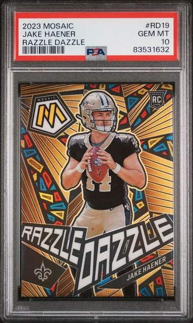 2023 Panini Mosaic Jake Haener Razzle Dazzle #Rd19 card image