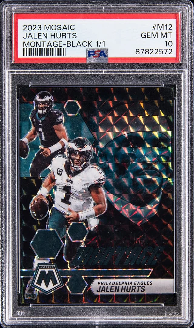 2023 Panini Mosaic Jalen Hurts Montage Black Prizm #M-12 card image