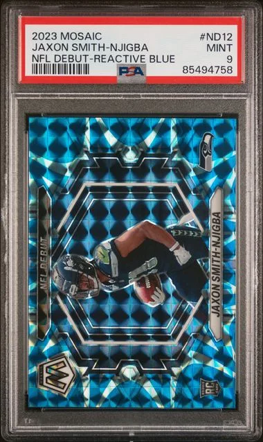 2023 Panini Mosaic Jaxon Smith-Njigba NFL Debut Reactive Blue #ND12 card image