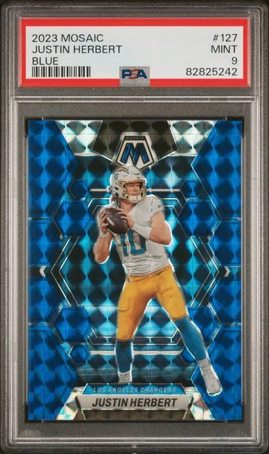 2023 Panini Mosaic Justin Herbert Blue #127 card image