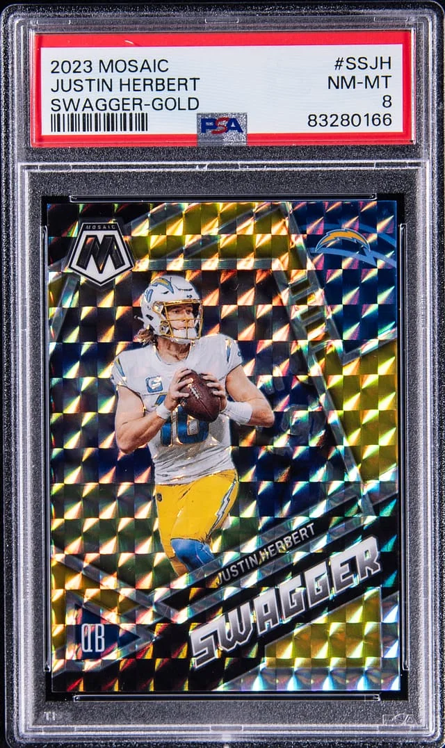 2023 Panini Mosaic Justin Herbert (#45332) Swagger Gold #SSJH card image