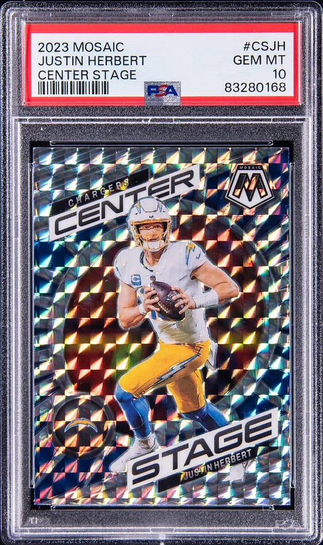 2023 Panini Mosaic Justin Herbert Center Stage #CSJH card image