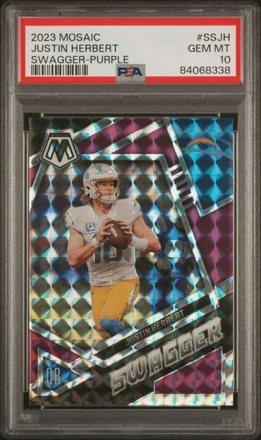 2023 Panini Mosaic Justin Herbert Swagger Purple #SSJH card image