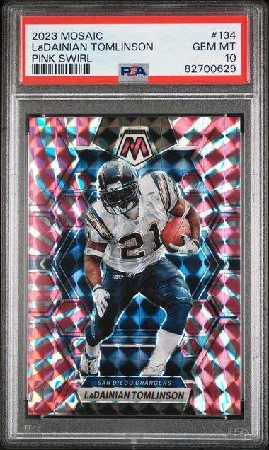 2023 Panini Mosaic Ladainian Tomlinson Pink Swirl #134 card image