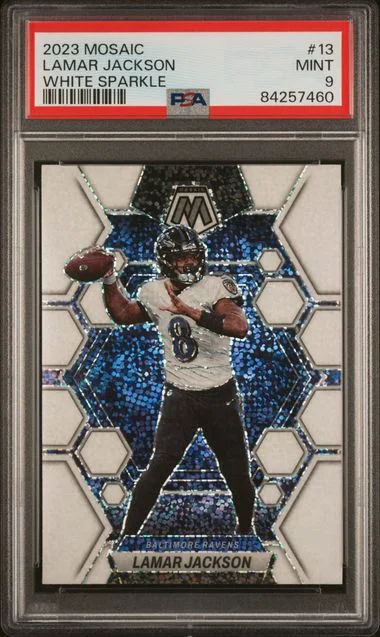 2023 Panini Mosaic Lamar Jackson White Sparkle #13 card image