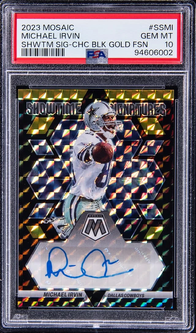 2023 Panini Mosaic Michael Irvin Showtime Signatures Black Gold Fusion #SS-MI card image