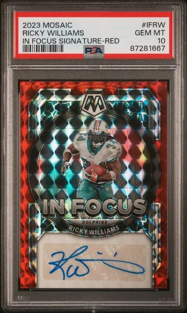 2023 Panini Mosaic Ricky Williams In Focus Signature Red #IF-RW card image