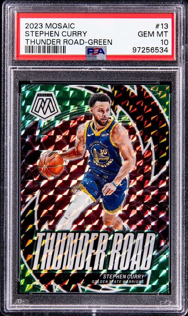 2023 Panini Mosaic Stephen Curry Thunder Road Green #13 card image
