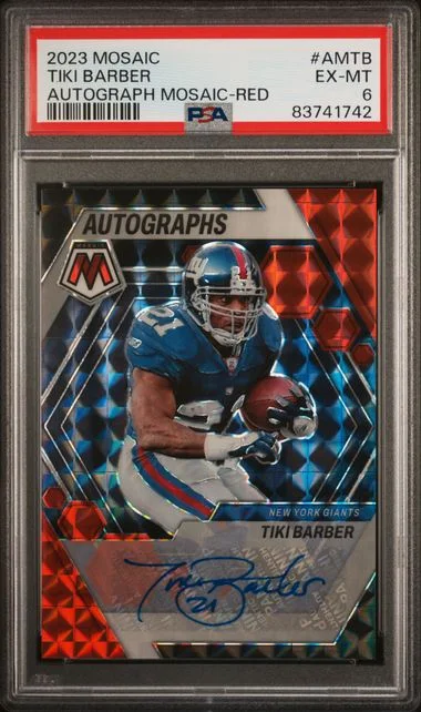 2023 Panini Mosaic Tiki Barber Autograph Mosaic Red #AMTB card image