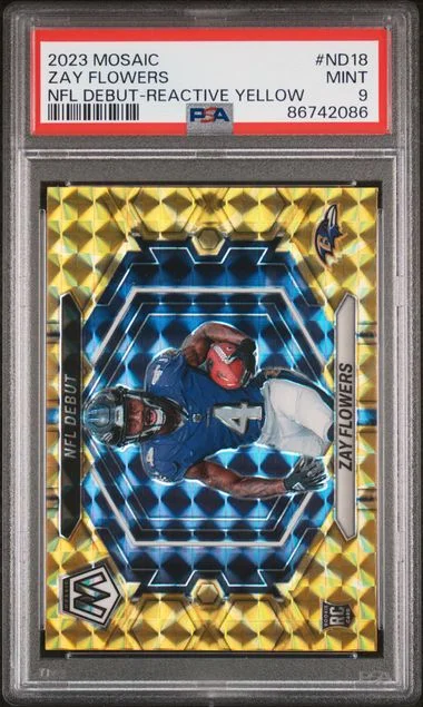 2023 Panini Mosaic Zay Flowers NFL Debut Reactive Yellow #ND18 card image