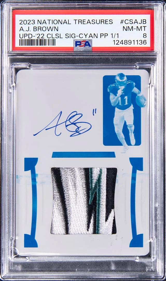2023 Panini National Treasures AJ Brown Update '22 Colossal Signature Cyan Printing Plate #CS-AJB card image