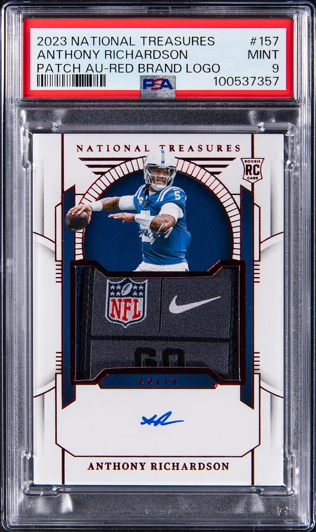 2023 Panini National Treasures Anthony Richardson Patch Autograph (RPA) Magenta Printing Plate #157 card image