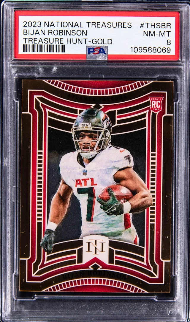 2023 Panini National Treasures Bijan Robinson Treasure Hunt Gold #THS-BR card image