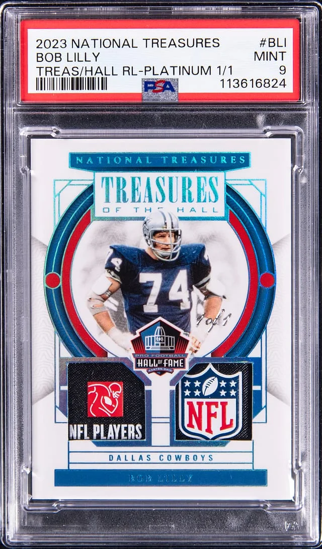 2023 Panini National Treasures Bob Lilly Treasures of the Hall Relic Platinum #TOH-BLI card image